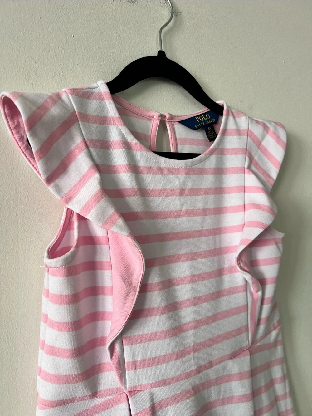Polo Ralph Lauren Girls Pink and White Striped Flutter-Sleeve Dress Size 6X